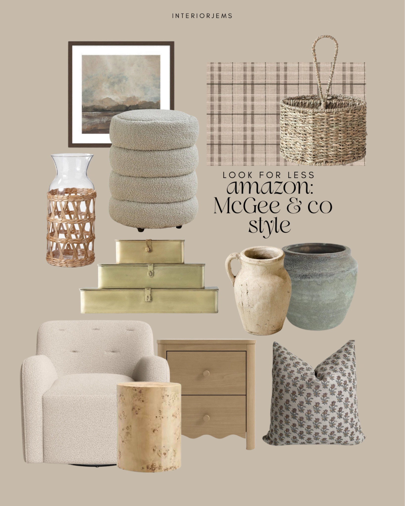 Amazon McGee and Co style, look for less from Amazon, modern ottoman, accent chair, lounge, chair, bedroom, chair, kitchen, accessories, table base, black, print pillow, the cutest, natural, wood, stand, kids, bedroom, furniture, primary bedroom, furniture, framed, and ready, Art, brass decorative box, Burlwood side table

#LTKHome #LTKSaleAlert #LTKStyleTip