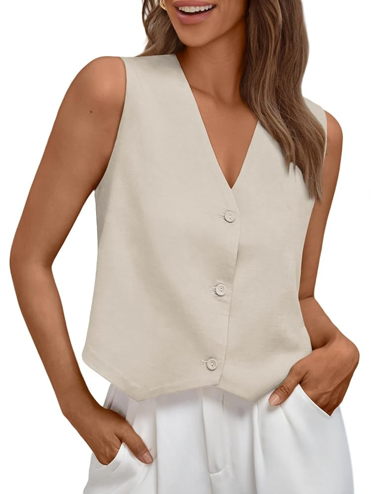 AUTOMET Vest for Women Summer Tops Spring Outfits Linen 2025 Fashion Button Down Sleeveless Busin... | Amazon (US)