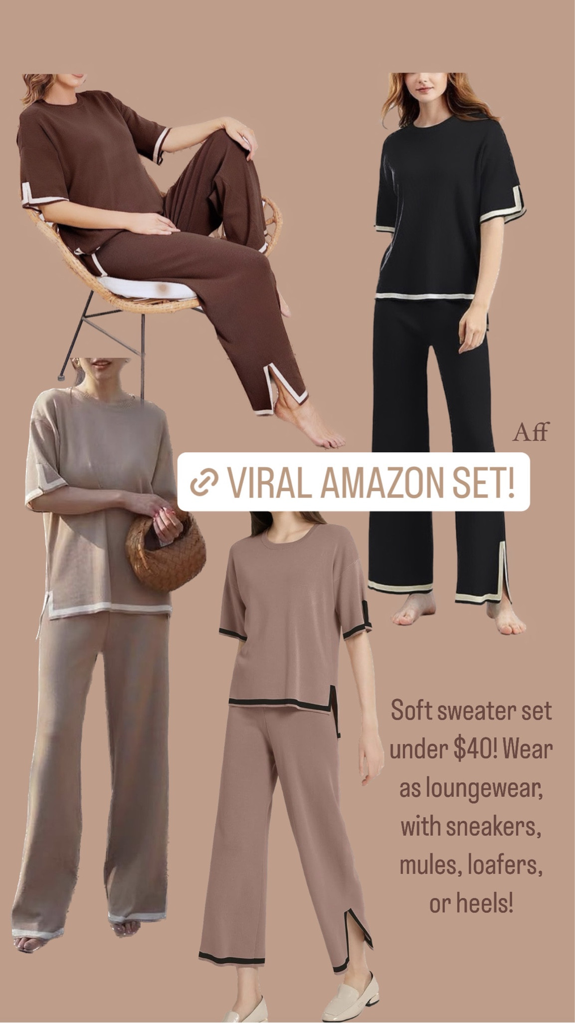 These Amazon sets are going viral right now! It's a sweater set that can be dressed up or down and comes in so many colors. Perfect for fall!
................
Sweater set, Amazon sweater set, Amazon finds, Amazon outfits under $50, Amazon looks under $50, fall trending outfit, matching set under $50, Amazon set under $40, matching sweater set, look for less, outfits with uggs, uggs outfit ideas, Matching set with uggs, matching set with loafers, pants with loafers, pants with mules, matching set with sneakers, fall trends, fall outfits, fall looks, game day outfit, travel day outfit, travel day look, travel outfit, teacher look, teacher outfit, workwear, over 40 outfit, over 50 outfit, work outfit, ugg tazzman, ugg taz, Birkenstock clogs, Birks clogs, potato shoes outfit, Birks outfit 

#LTKtravel #LTKover40 #LTKworkwear