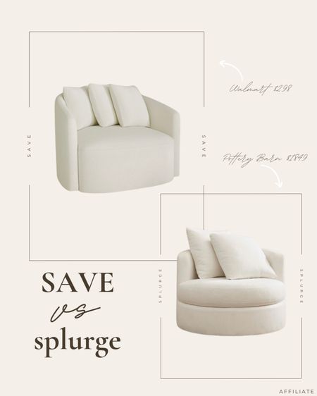 Swivel chair, upholstered white round barrel chair, look for less, Walmart drew barrymore beautiful, pottery barn, look for less, designer dupe 

#LTKhome