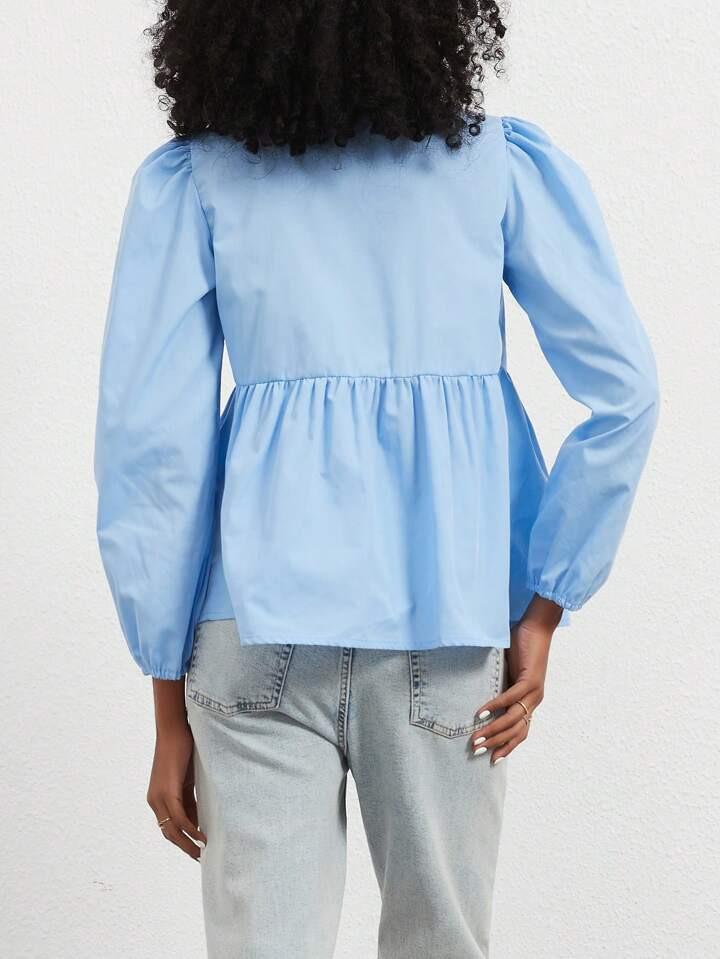 Women's Fashionable Sweet Bow-Tie Detail Tie Up Long Sleeve Shirt | SHEIN
