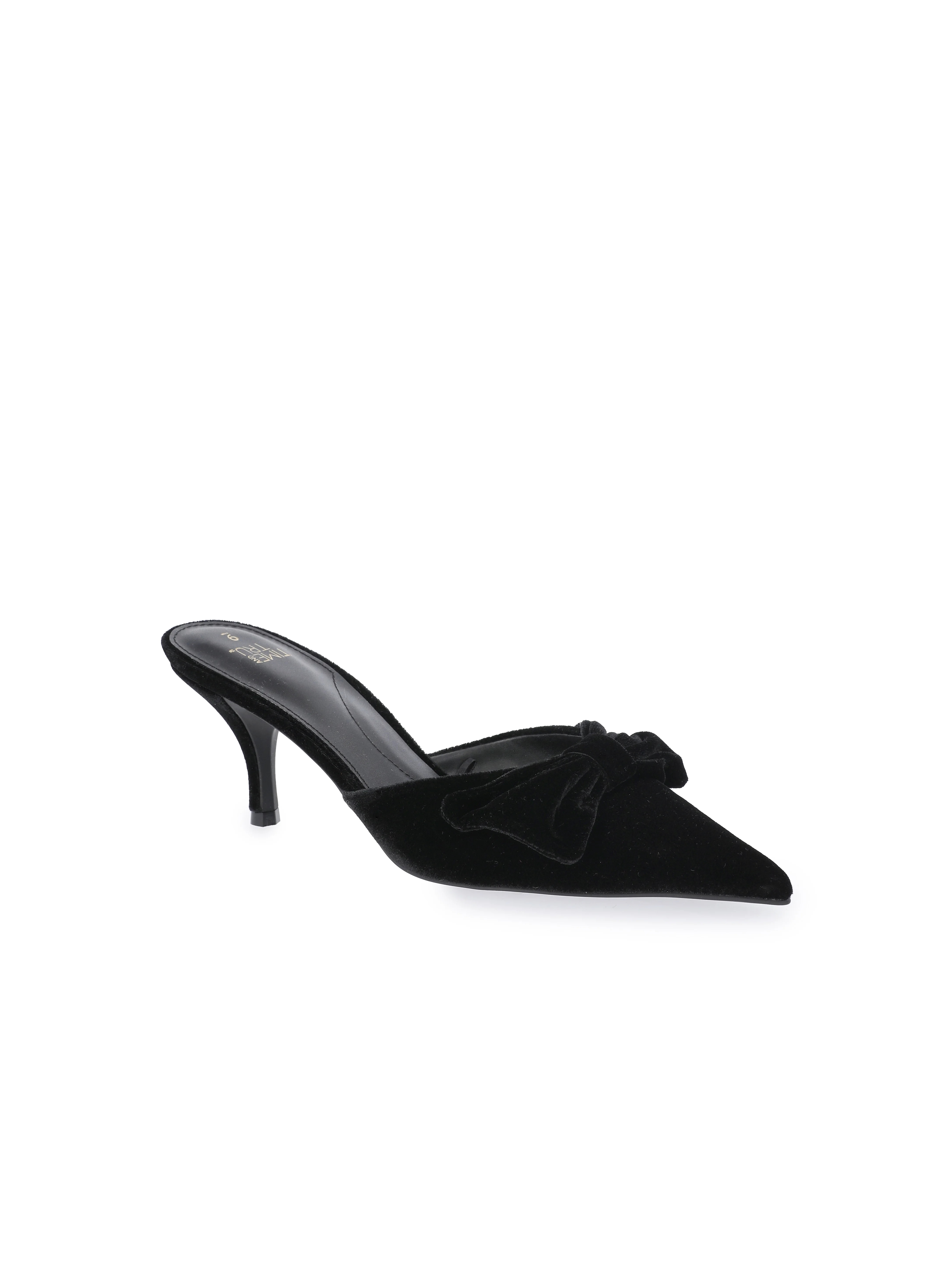 Time and Tru Women's Velvet Bow Kitten Heel Mules | Walmart (US)