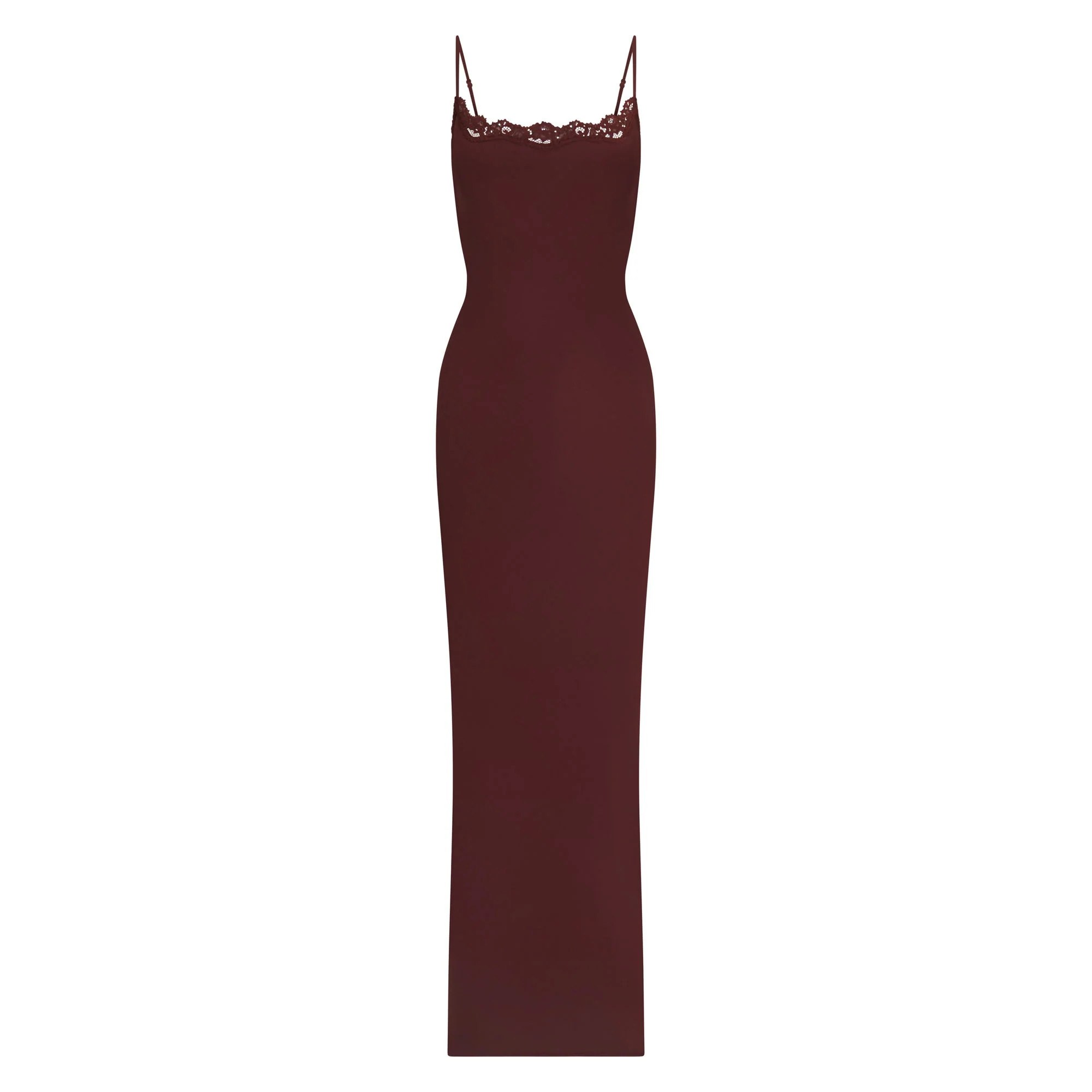 FITS EVERYBODY LACE LONG SLIP DRESS | OXBLOOD | SKIMS (US)
