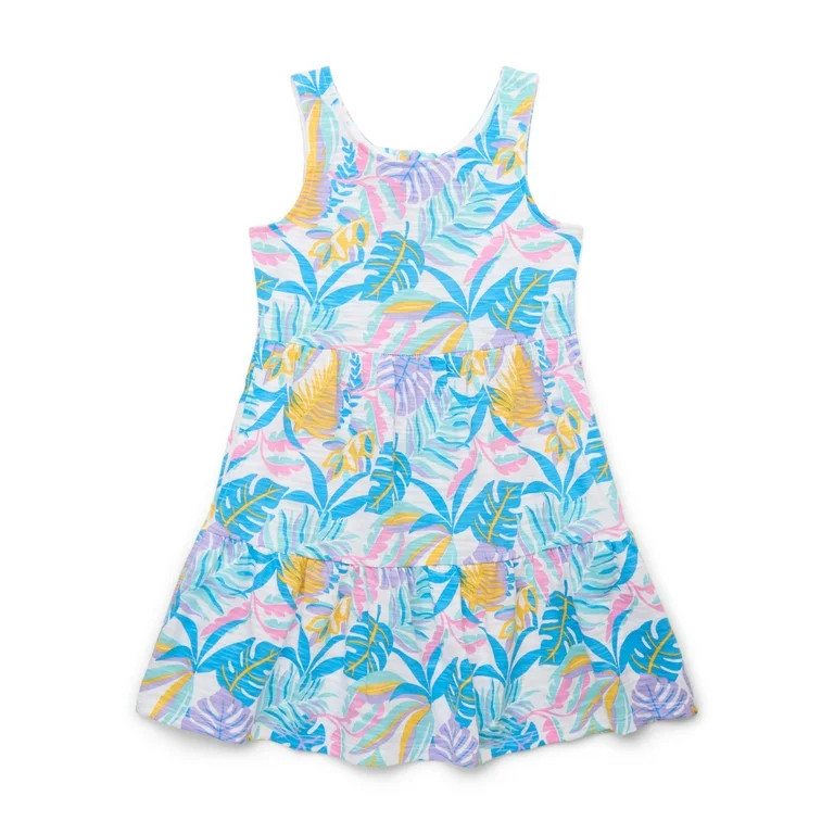 Wonder Nation Girls Tiered Dress with Bow Back, Sizes 4-18 & Plus | Walmart (US)