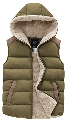 ZSHOW Women's Qulited Warm Puffer Vest Hooded Fleece Outerwear Vest(Army Green,Medium) | Amazon (US)