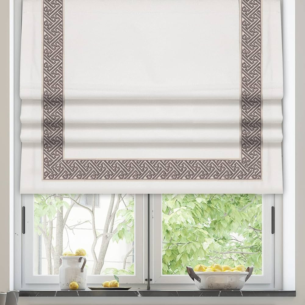 Cordless Roman Shades, Blackout Custom Roman Shades, Embroidered Brown Border Window Shades for W... | Amazon (US)