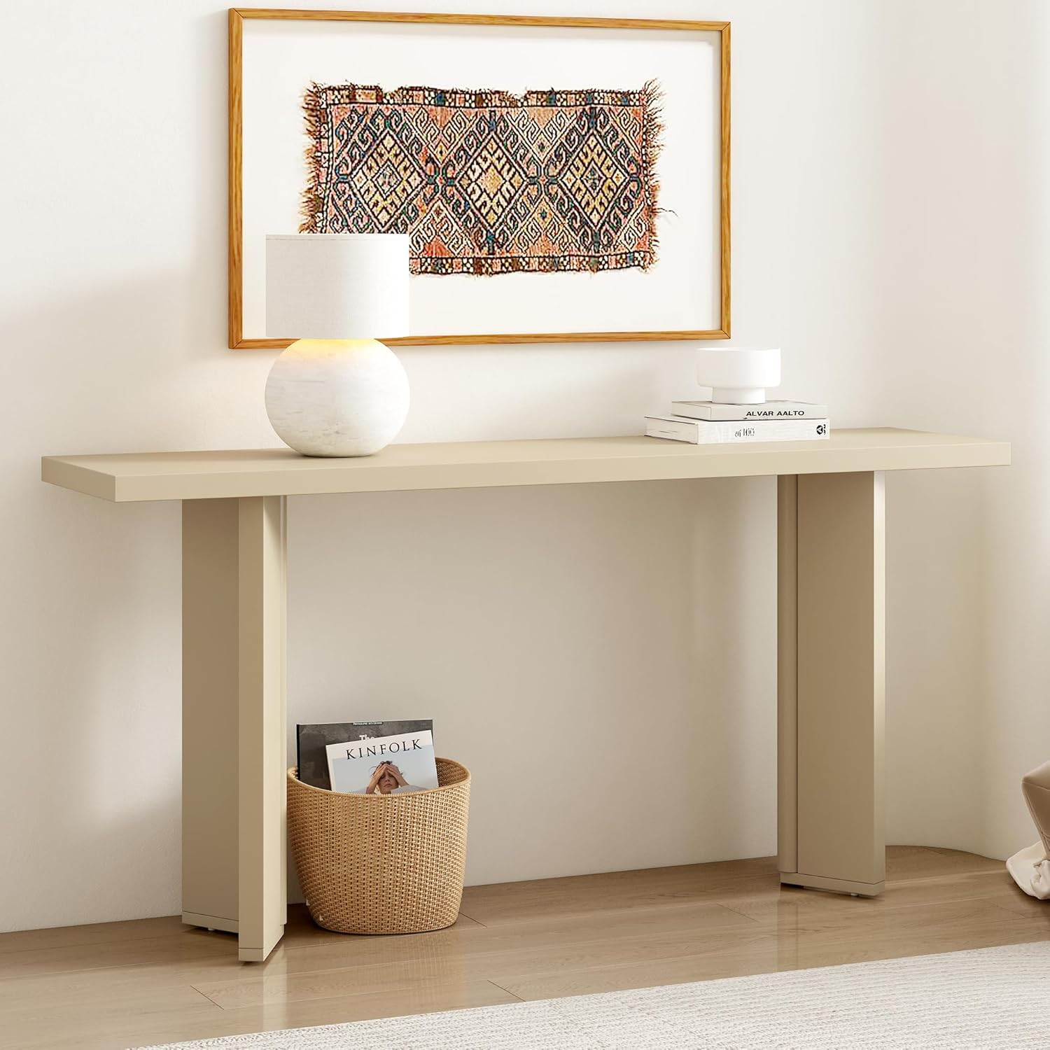Merax 63-Inch Minimalist Console Table with Pine Veneer and Geometric Legs, Stylish Narrow Entryw... | Amazon (US)