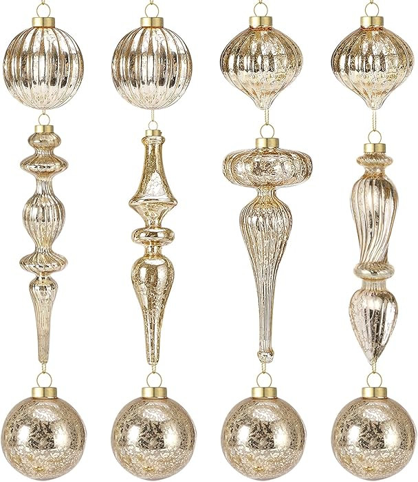 Soulchen 12 Pcs Mercury Glass Christmas Hanging Ornaments Vintage Glass Balls Finial with Differe... | Amazon (US)