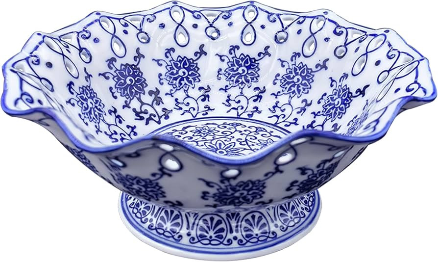 Candy Bowl Ceramic Candy Serving Plate Blue and White Chinoiserie Decor Bowl with Foot for Living... | Amazon (US)