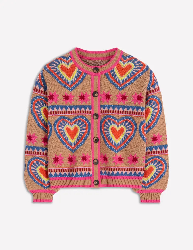 Abi Jacquard Cardigan-Camel Melange, Hearts | Boden UK