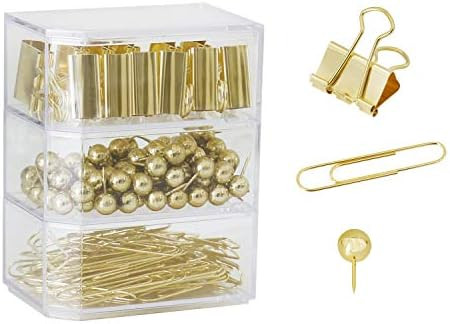 Gold Binder Paper Clips Set,182pcs Large Paper Clips,Binder Clips,Push pins, Office Supplies Clip... | Amazon (US)