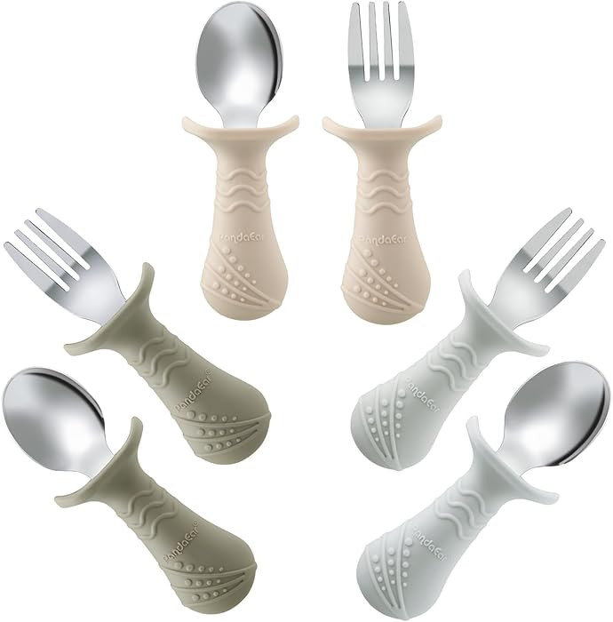 PandaEar Baby Toddler Fork and Spoon Utensil Set, 6 Pack Silicone Stainless Steel Silverware Spoo... | Amazon (US)