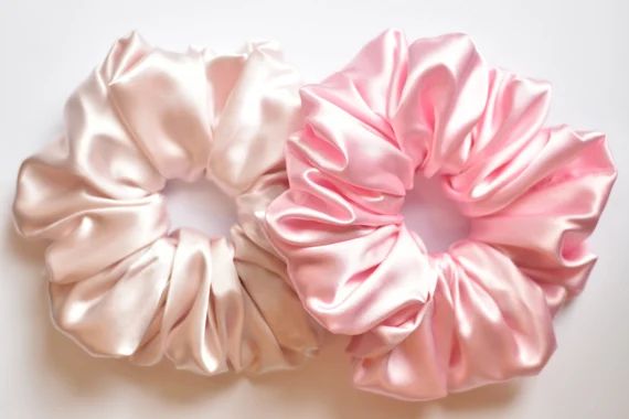 Jumbo Pastel Pink Satin Scrunchies, Petal Pink and Ballet Pink Oversized Scrunchies, XXL Scrunchi... | Etsy (US)