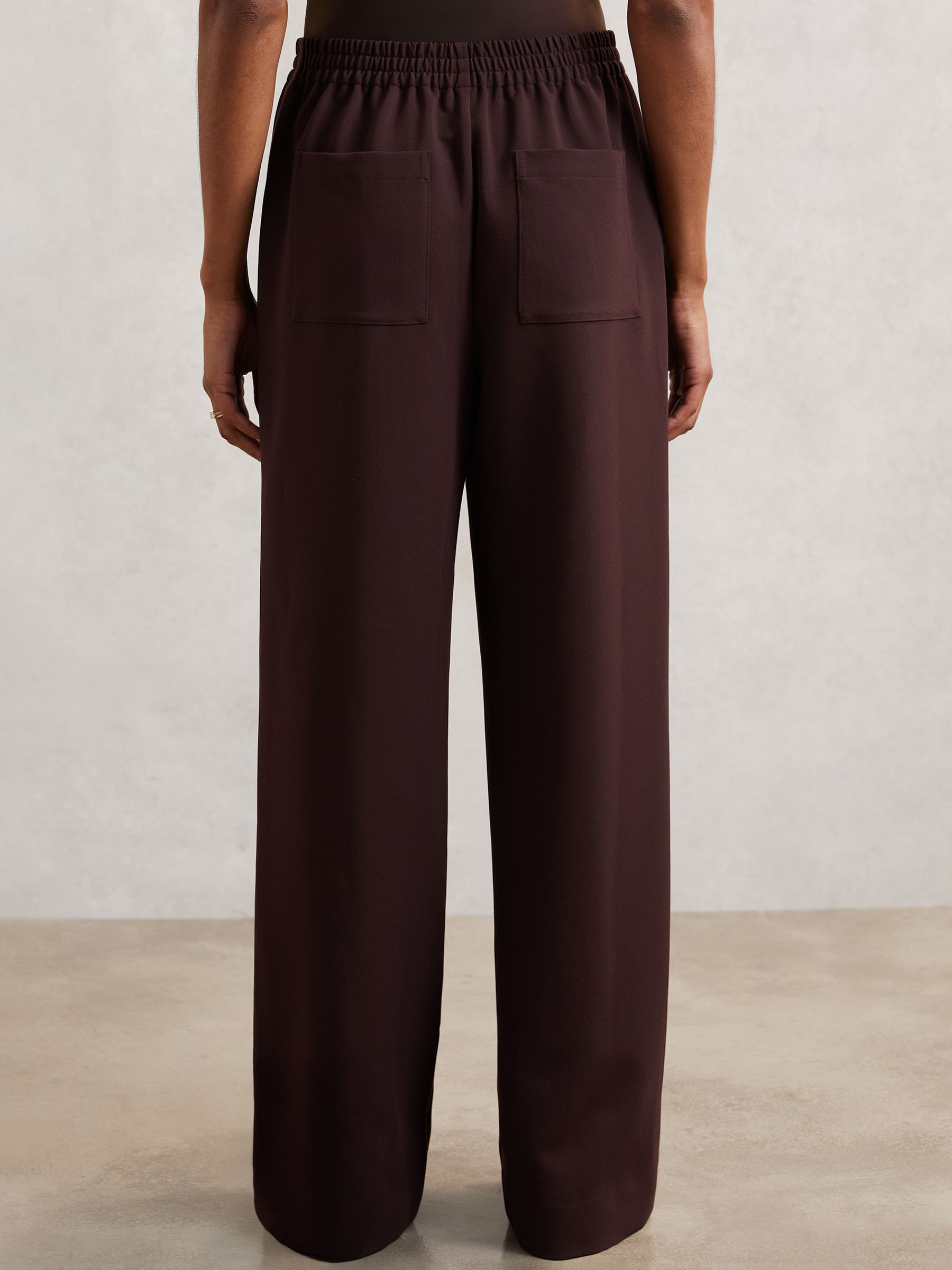 Reiss Wide-Leg Elasticated-Waist Trousers in Burgundy - REISS | Reiss UK