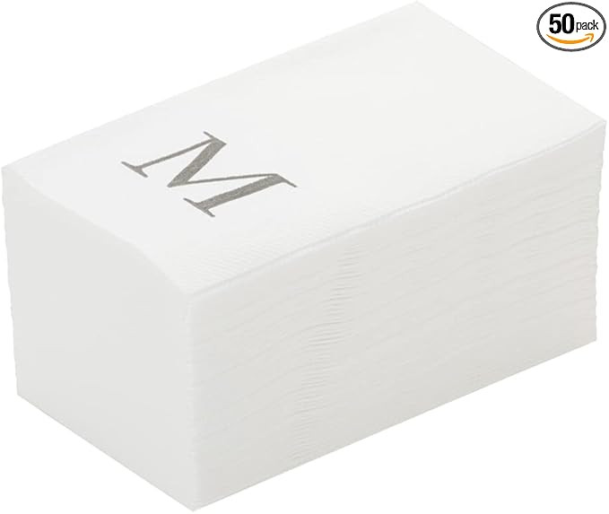 Luxenap 15.8 X 7.9 Inch Linen-Feel Guest Towels, 50 Lettered Hand Towels - Silver Letter 'M', San... | Amazon (US)