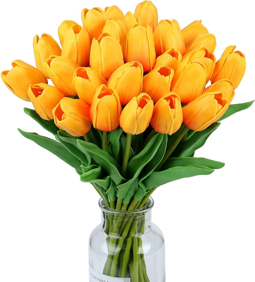 SITUMEIZI 15pcs Fake Tulips Artificial Flowers Real Touch Red 14" PU Flower for Home Kitchen Deco... | Amazon (US)