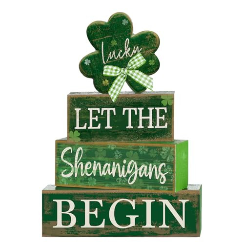Lineshading 4 Pcs St Patricks Day Table Decorations Wooden Shamrocks St Patrick's Day Tiered Tray Decor Irish Centerpiece Green Lucky Shamrocks Block Signs for Saint Patty's Party Home Kitchen Decor | Amazon (US)