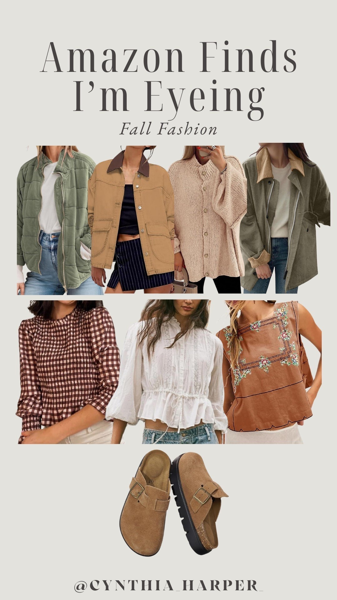 Amazon fall fashion finds I’m eyeing!🤎 Love these barn jackets, beautiful blouses, fall staple shoes and so much more. 

#FallFashion #FallFinds #BarnJacket #AmazonFashion