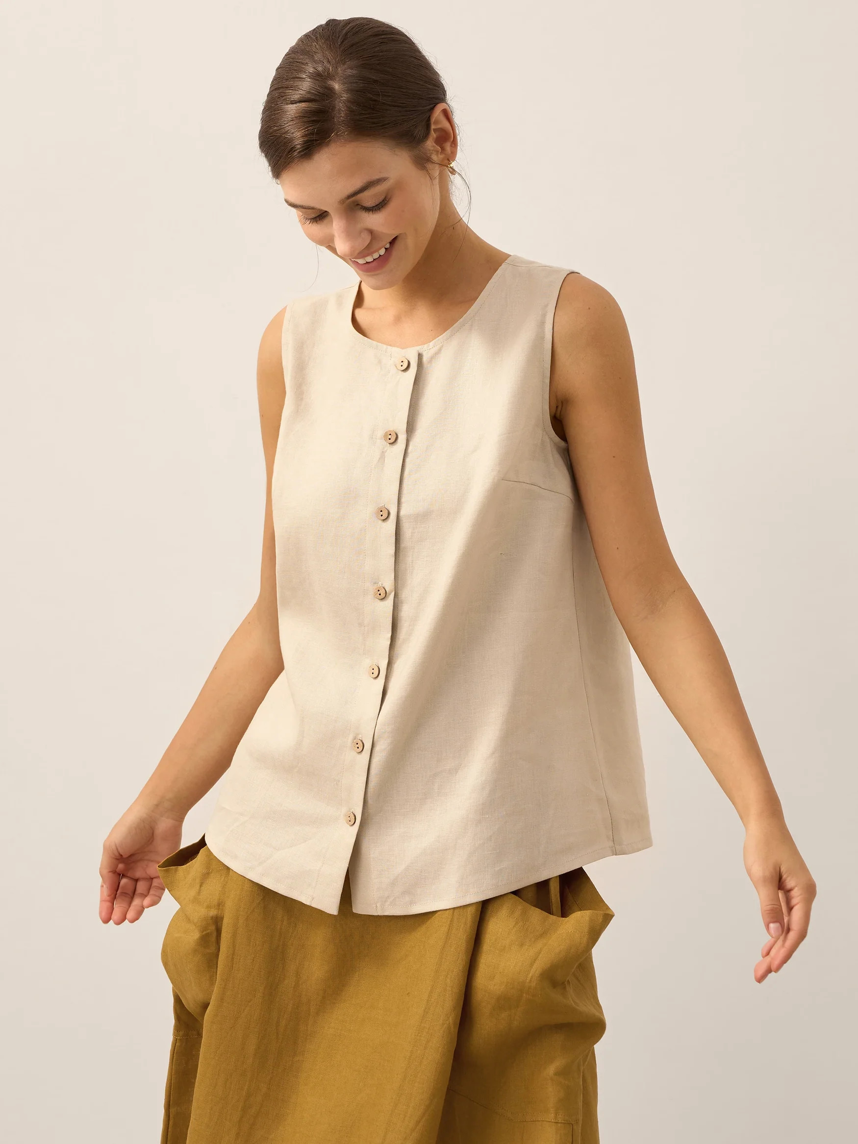 100% Linen Buttons Down Tank Top ERIN | LINTICO
