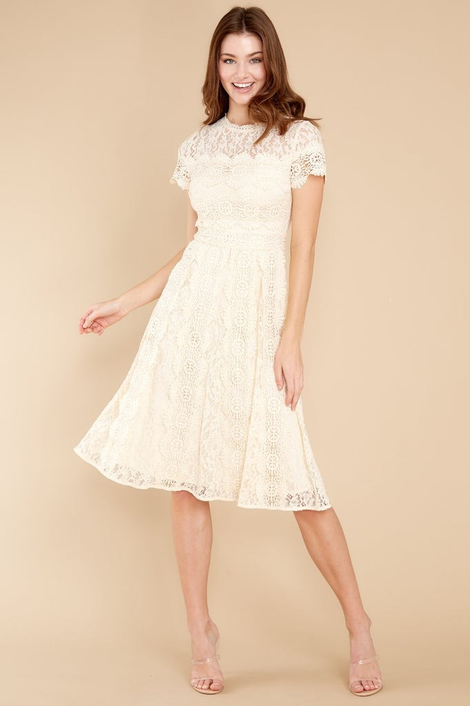 Perfectly Pleasant Ivory Lace Midi Dress | Red Dress 