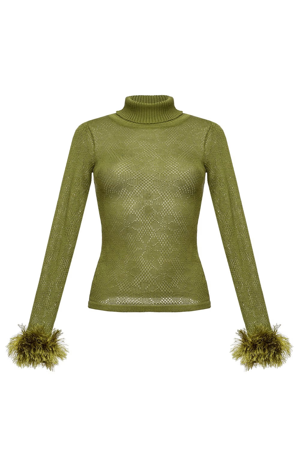 Green Knit Turtleneck With Handmade Knit Details | Wolf & Badger (US)
