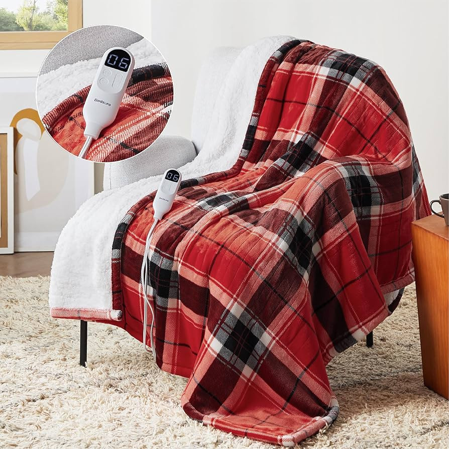 Bedsure Plaid Heated Throw Blanket - Christmas Electric Blanket with Red Plaid Pattern, Flannel S... | Amazon (US)