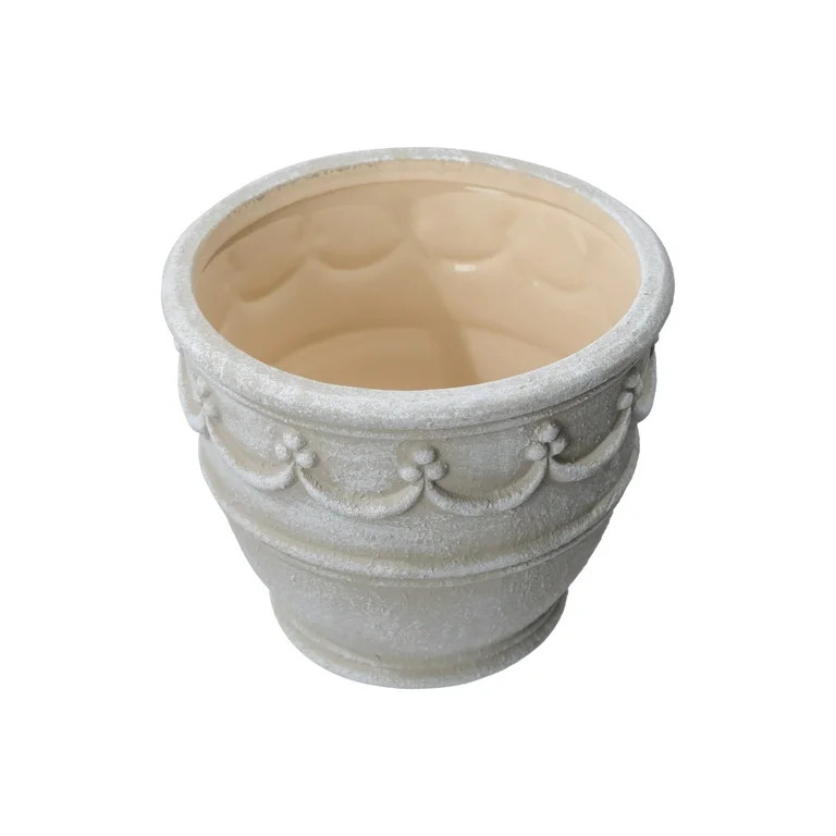 My Texas House Ceramic 8" Retro Planter, Wave Embossed, Cream | Walmart (US)