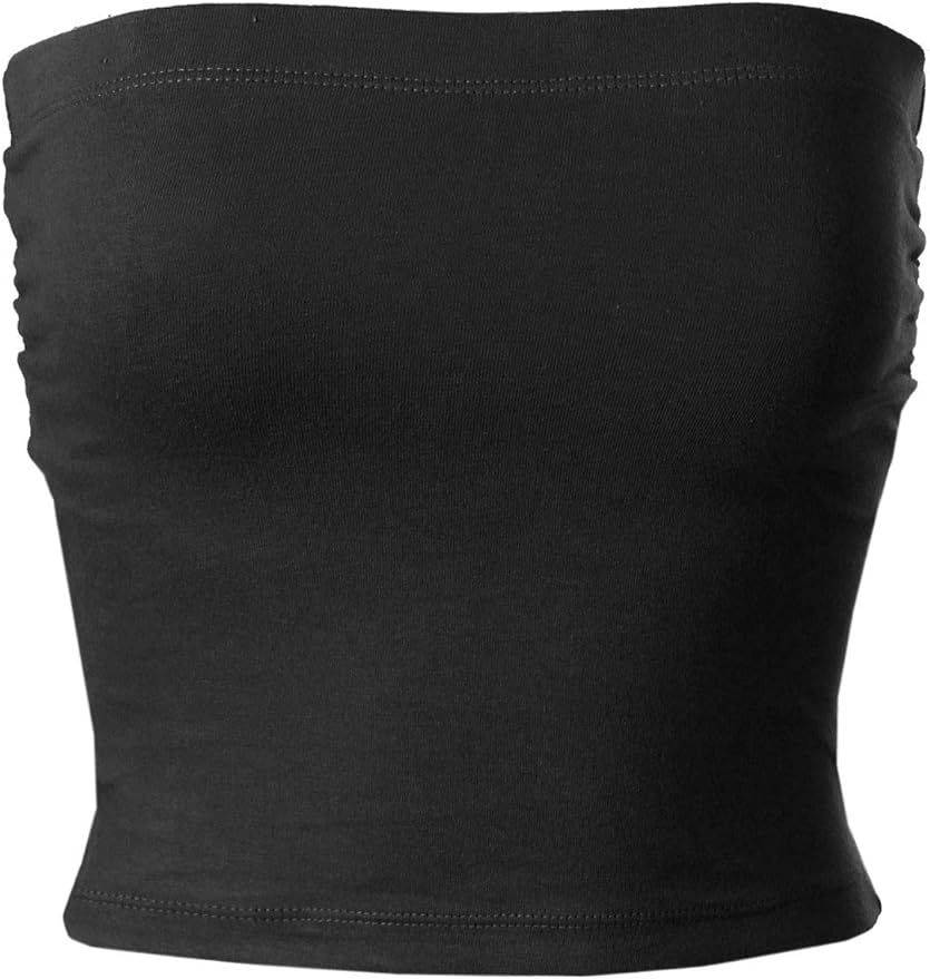 MixMatchy Women's Solid Casual Summer Ruched Side Double Layered Tube Top with Cotton Shelf Bra | Amazon (US)