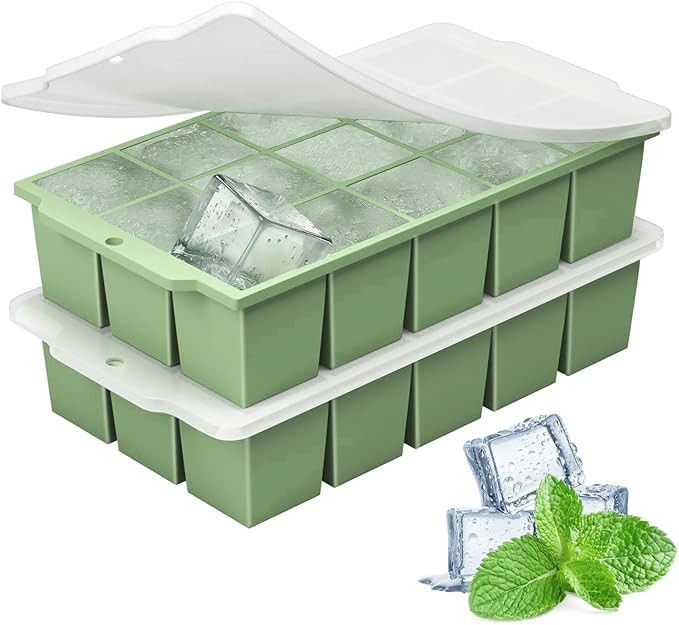 Silicone Ice Cube Tray with Locks Lids, Easy Release Flexible 15 Square Ice Trays for Freezer, St... | Amazon (US)