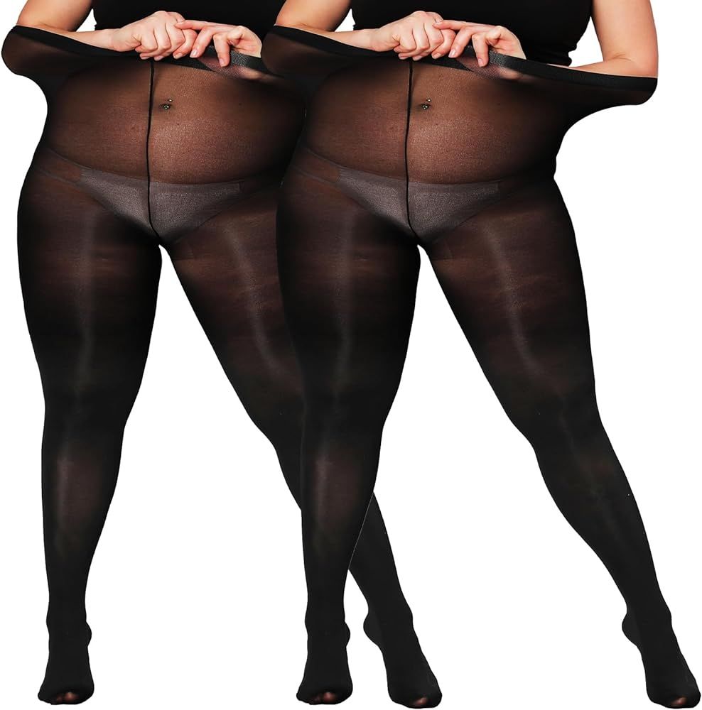 DORALLURE Oversize Plus Size Tights for Women, Solid Color Soft Footed High Waist Pantyhose | Amazon (US)