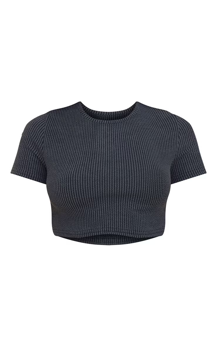 Grey Two Tone Rib Short Sleeve T-shirt | PrettyLittleThing US
