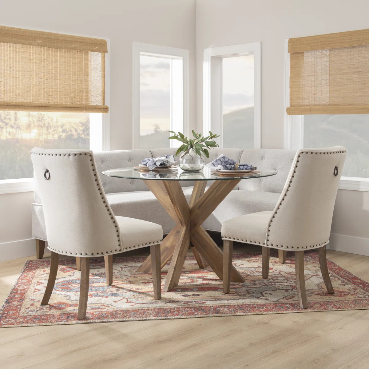Alejoa 6-Person Upholstered Corner Nook And Two-Chair Dining Set | Wayfair North America