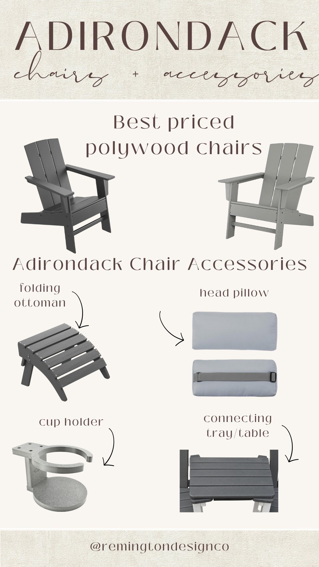 Best priced chairs made out of polywood! I also found some cute accessories to add to your Adirondack chairs ✨

Style tips - Outfit chair - Polywood chair - Chair accessories - Head pillow - Cup holder - Trendy accessories - Patio decor #LTKStyleTip