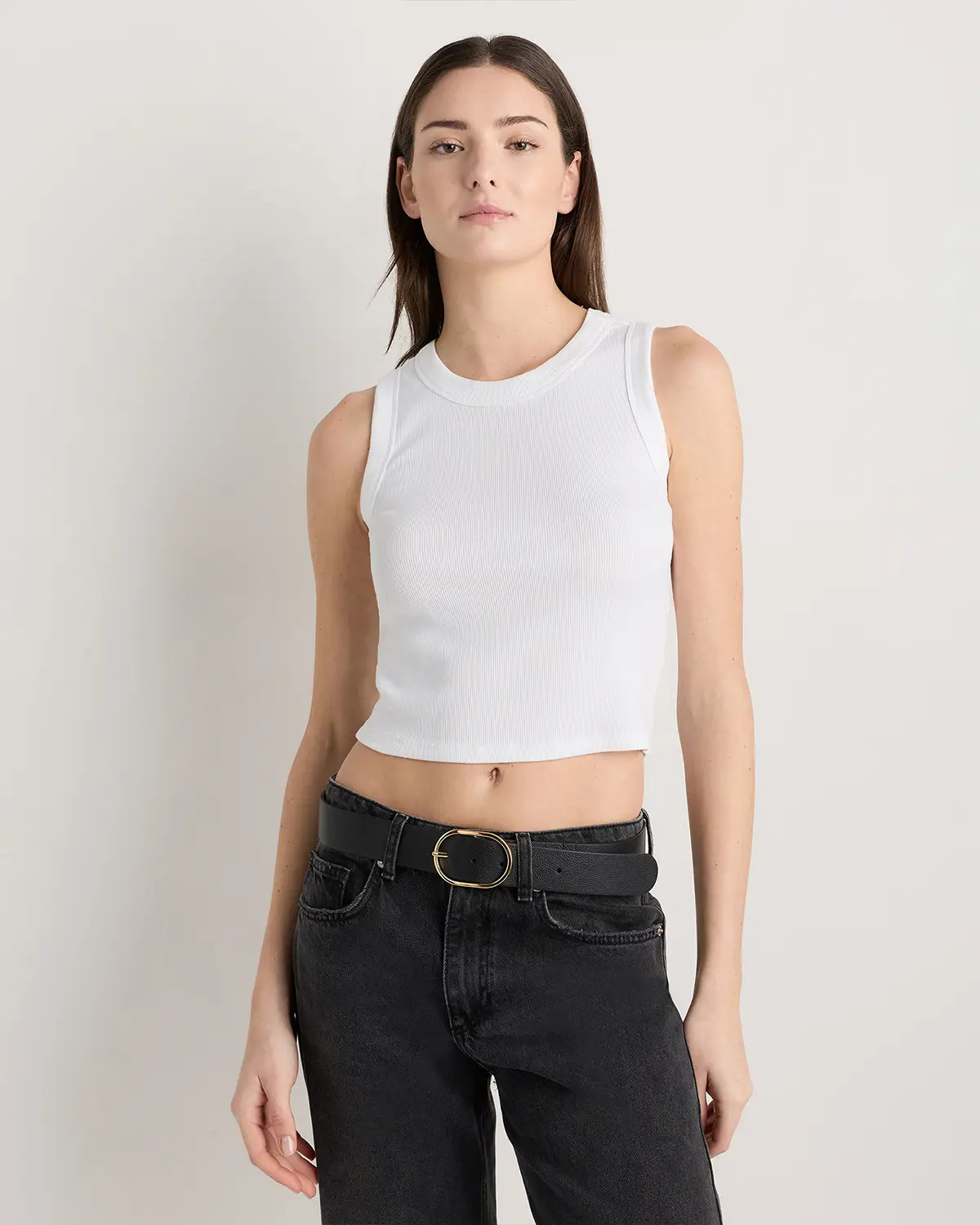 Organic Cotton Micro-Rib Cropped Cutaway Tank | Quince