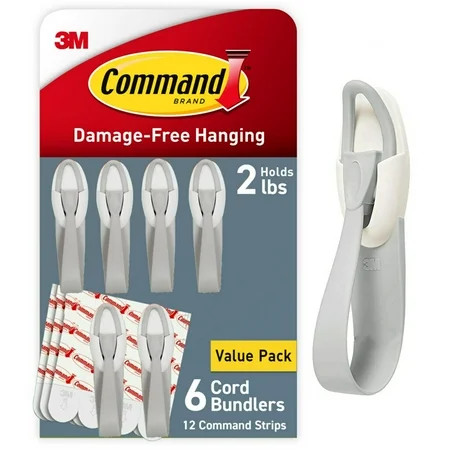 Command Cord Bundlers, Damage-Free Hanging Cord Organizer, No Tools Required for Hanging Electrical Cables, 6 Gray Bundlers and 12 Command Strips | Walmart (US)
