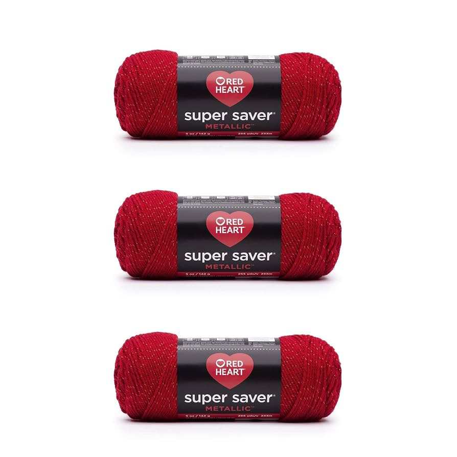 Red Heart Super Saver Metallic red Yarn - 3 Pack of 5oz/142g - Acrylic - 4 Medium (Worsted) - 255... | Amazon (US)