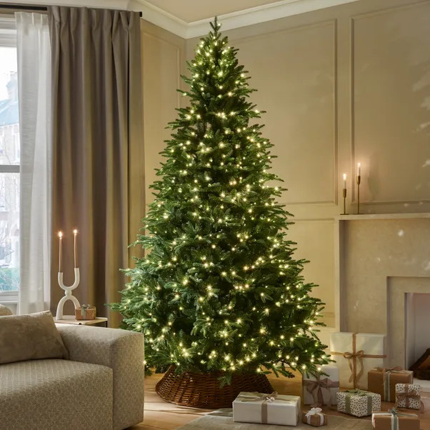 7.5ft Pre-Lit Rivington Fir Christmas Tree | Dunelm