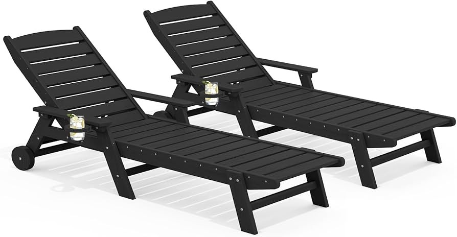 SERWALL Patio Chaise Lounge Chair Set of 2, 78'' Long 5-Positions Adjustable HDPE Outdoor Lounger... | Amazon (US)