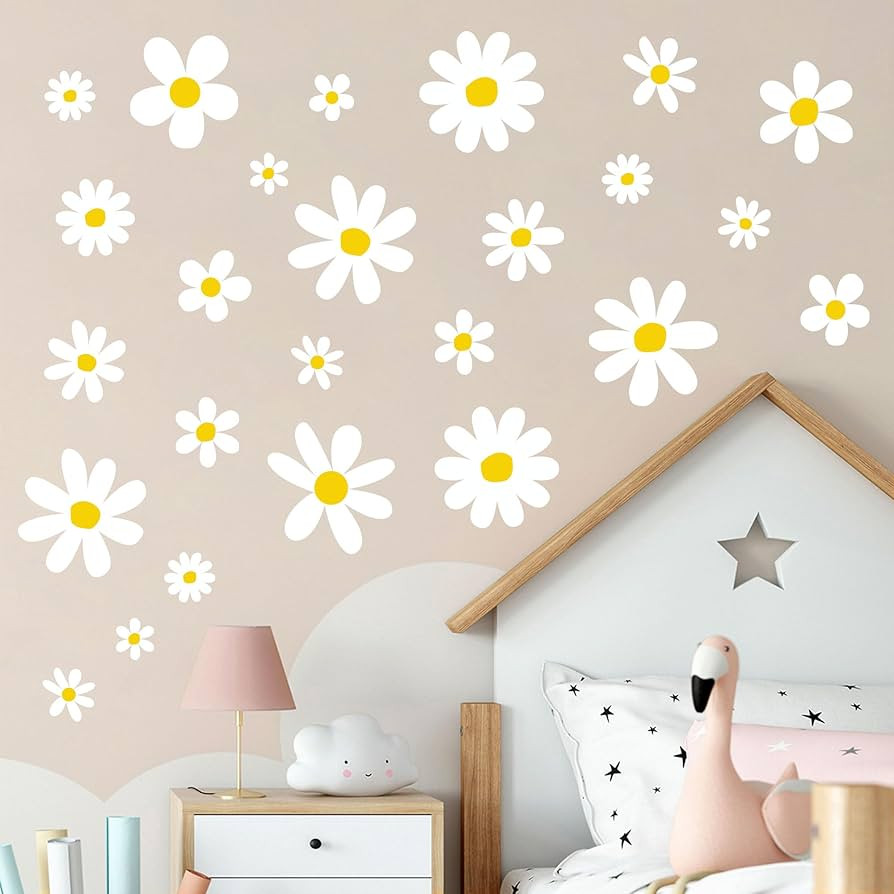 12 Sheets Daisy Wall Decals Boho Flower Wall Stickers Cute Kids Girls Room Decor Peel and Stick F... | Amazon (US)