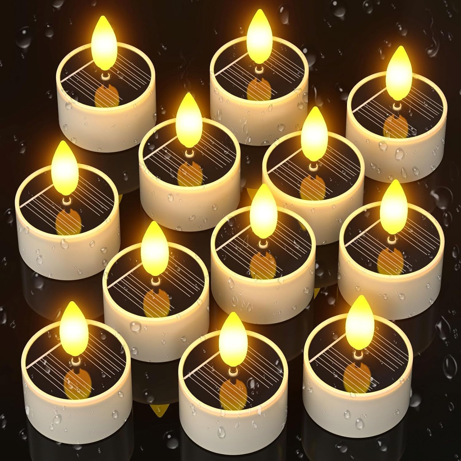 SoulBay Solar Tea Lights Outdoor Waterproof, 12 pcs 1.5" D x 2.1" Reusable Dusk to Dawn Flickering Small LED Tealight Candles, Flameless Votive Candle for Lanterns Patio Garden Camping Décor | Amazon (US)