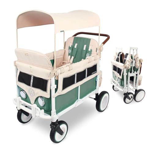 WonderFold Volkswagen Stroller Wagon - Collapsible Stroller Wagon with Steel Frame - Adjustable Canopy & Push Handle - XL All-Terrain Wheels - for Babies, Toddlers & Kids - 4 Seater - Sage Green | Amazon (US)
