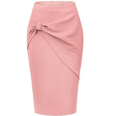 INSPIRE CHIC Women's Work Ruched High Waist Midi Pencil Skirt Small Pink | Target
