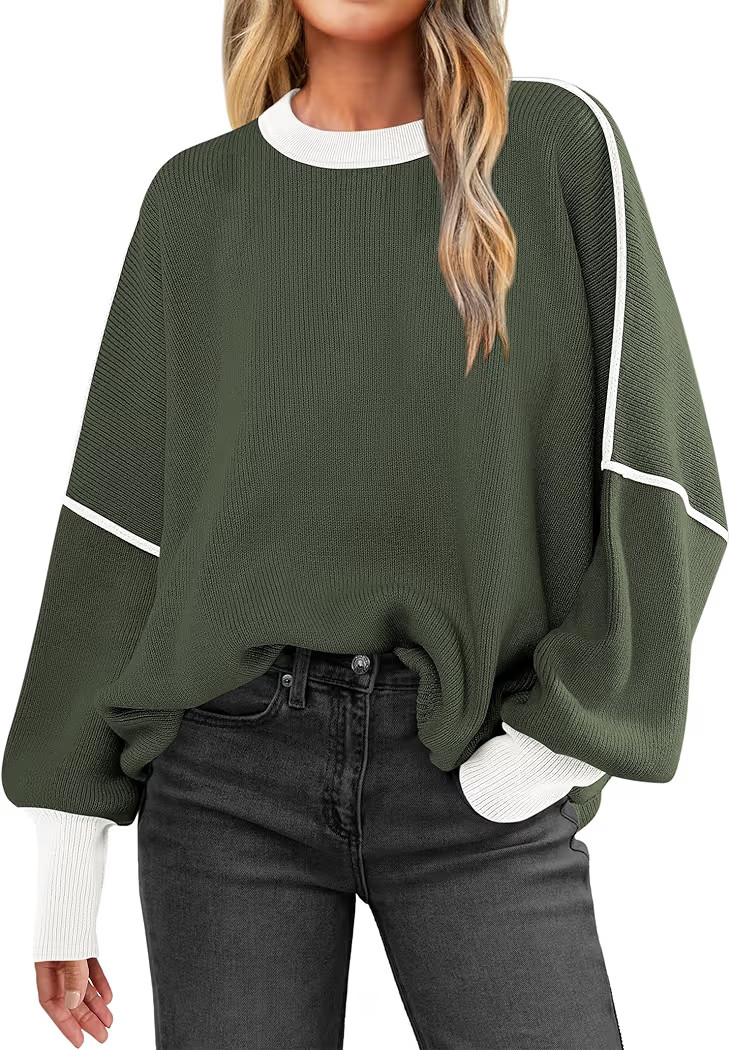 ANRABESS Womens Oversized Sweaters Fall 2024 Fashion Crewneck Batwing Long Sleeve Side Slit Knit Pullover Sweater Tops | Amazon (US)