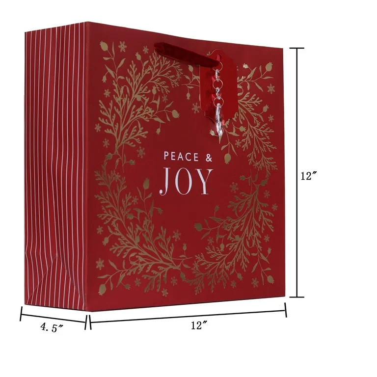 Large Red, White, and Gold Peace and Joy Christmas Paper Gift Bag, 12" x 4.5" x 12", by My Texas ... | Walmart (US)