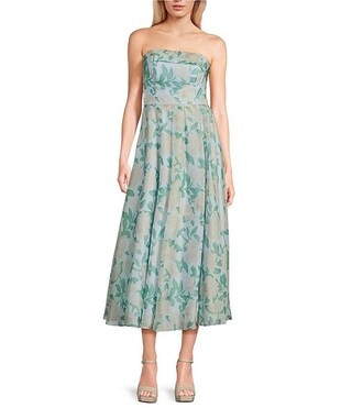 B. Darlin Printed Organza Strapless Sweetheart Neck A-Line Dress | Dillard's | Dillard's