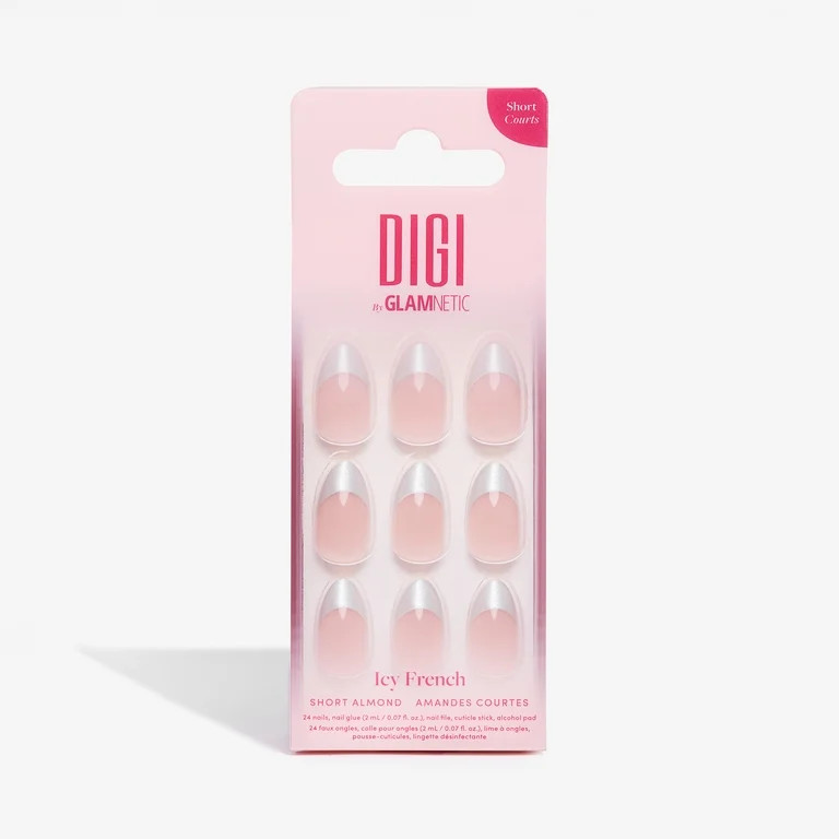 DIGI by Glamnetic Short Almond Artificial Press-on Nails, Icy French, 24 Pieces | Walmart (US)