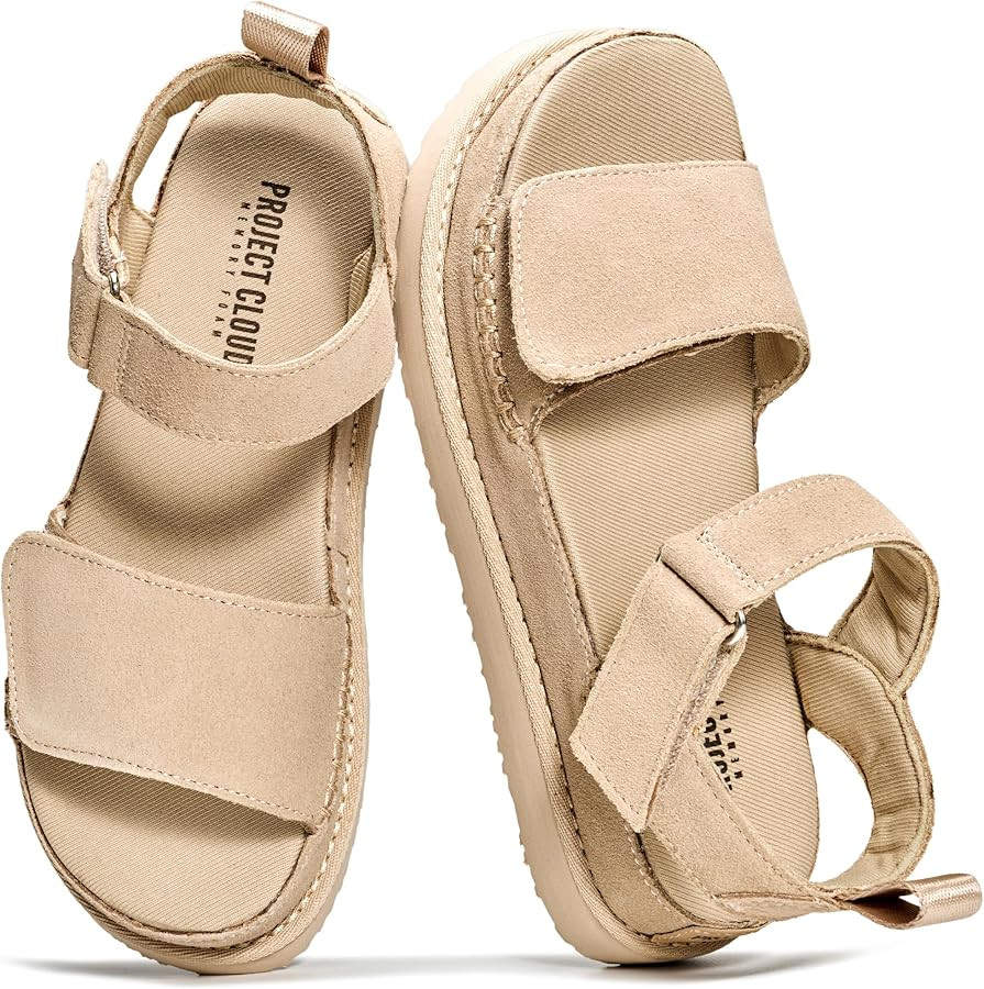 Project Cloud 100% Genuine Leather Platform Sandals For Women - Memory Foam Insole Slip Resistant... | Amazon (US)