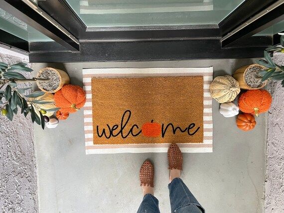 Pumpkin Doormat Fall Doormat for Front Porch Fall Porch - Etsy | Etsy (US)