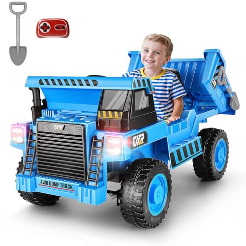 Hikole Kids Ride On Dump Truck, 12V Electric Truck with Dump Bed Extra Shovel, 4WD Battery Powered Ride on Car with Remote Control, Bluetooth, Music, Gift for Kids, Blue | Amazon (US)