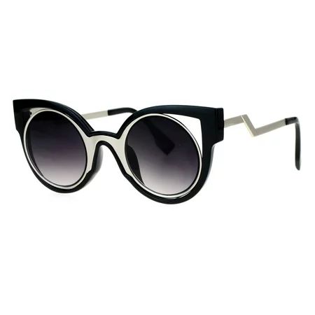 SA106 Glam Negal Futurism Geometric Cat Eye Round Lens Sunglasses Black Silver | Walmart (US)